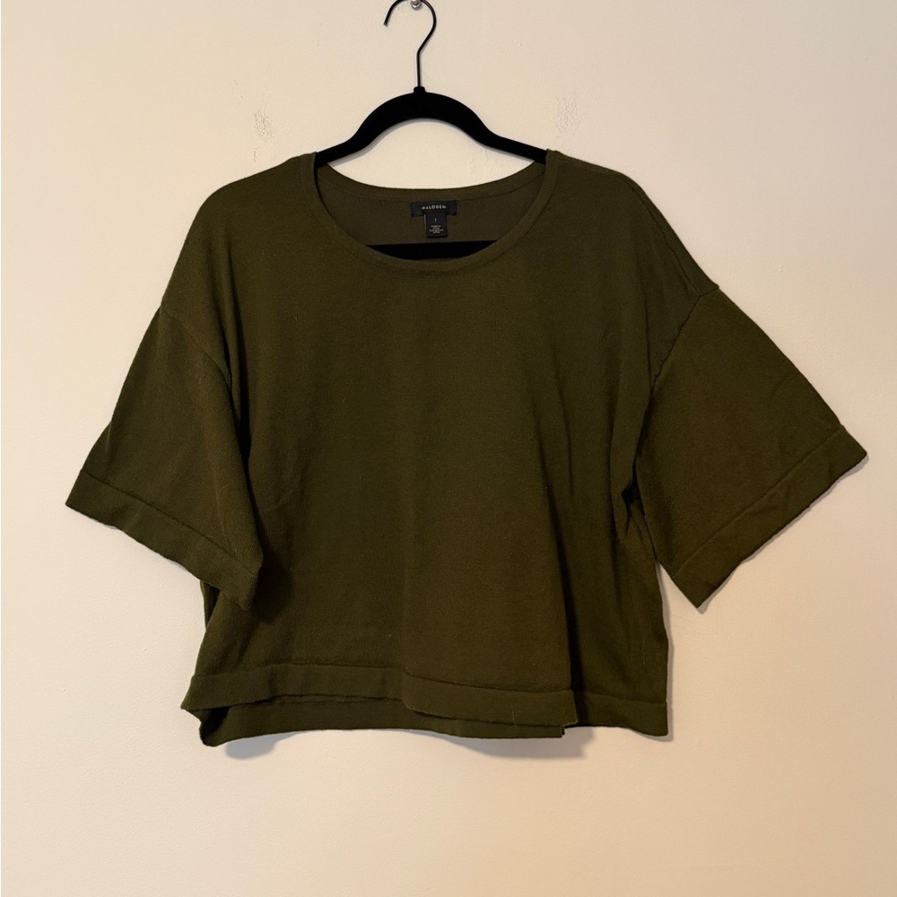 Halogen Olive Green cropped sweater